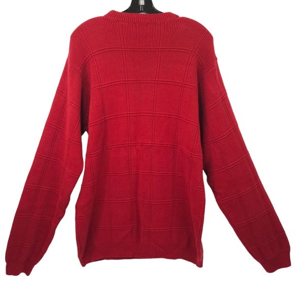 Arrow Windowpane Crewneck Sweater Mens Size Large Tall Red Cotton Long Sleeve - Picture 2 of 15
